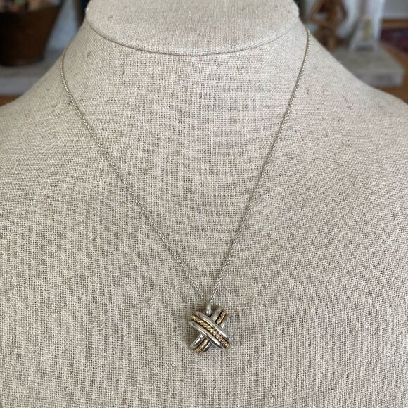 Vintage Tiffany & Co. 18K Gold & Sterling Silver Signature "X" Pendant Necklace - Picture 2 of 7